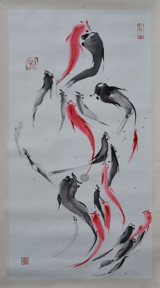 鱼戏莲叶间杨新明水墨画展1月28日在德国小镇卓伯根开幕